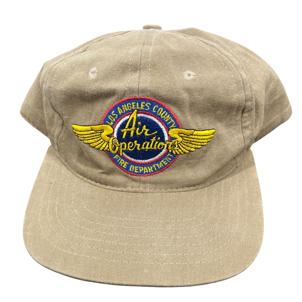 Vintage LA County Fire Dept Air Operations Snapback Hat Tan Made in USA LACoFD